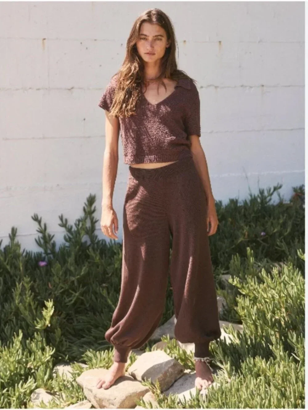 Free People Nolan 2 Piece Sweater Set Crop Top Harem Pants Sz S